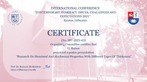 Участь співробітників кафедри у ‘‘International Conference “Contemporary Pharmacy: Issues, Challenges And Expectations 2025”, Каунас, Литва